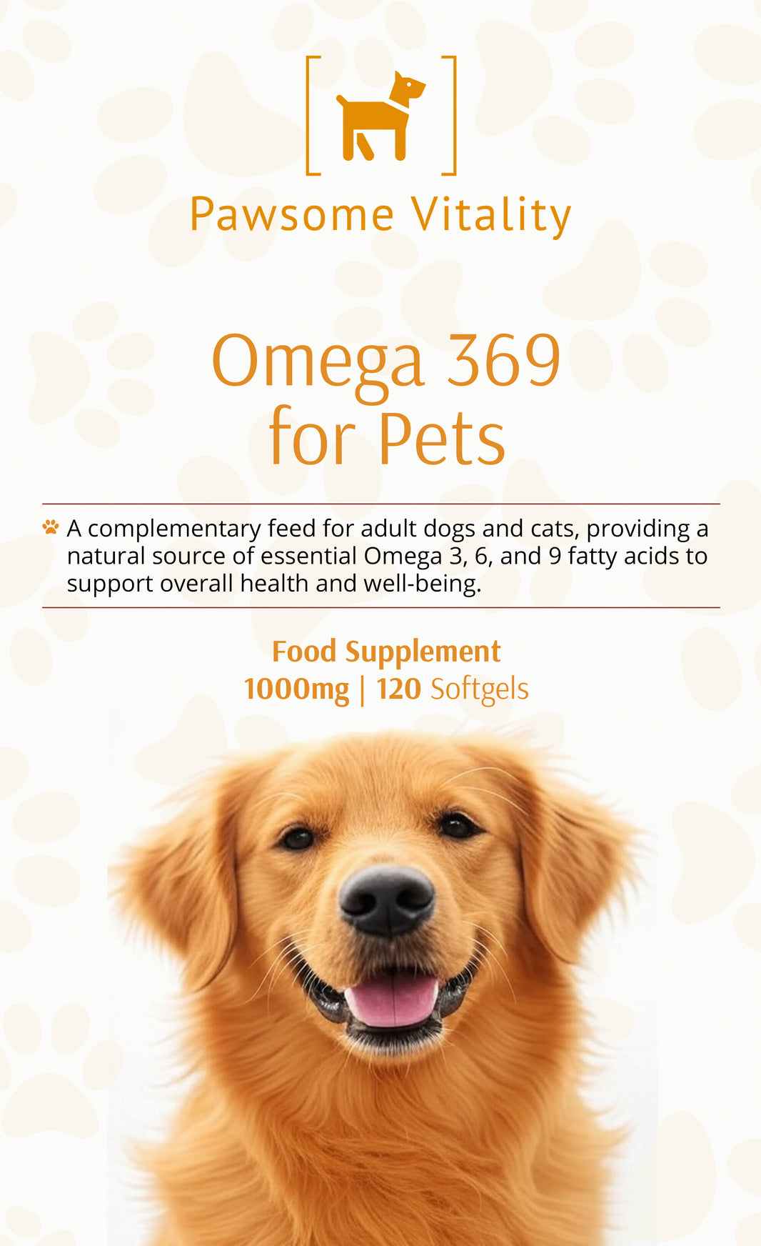 Pawsome Vitality Omega 3-6-9 for Pets – 120 Softgels (1000mg)