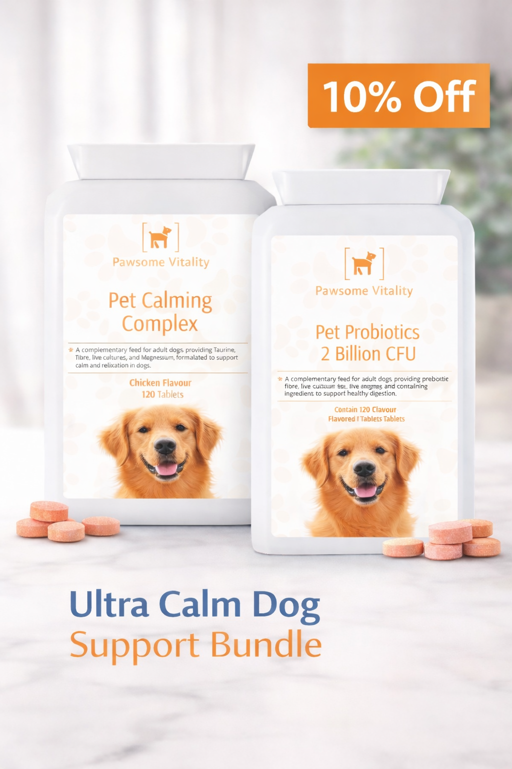 Ultra Calm Dog Support Bundle — Calming Complex + Probiotics (120 Tablets Each) | Save 10%