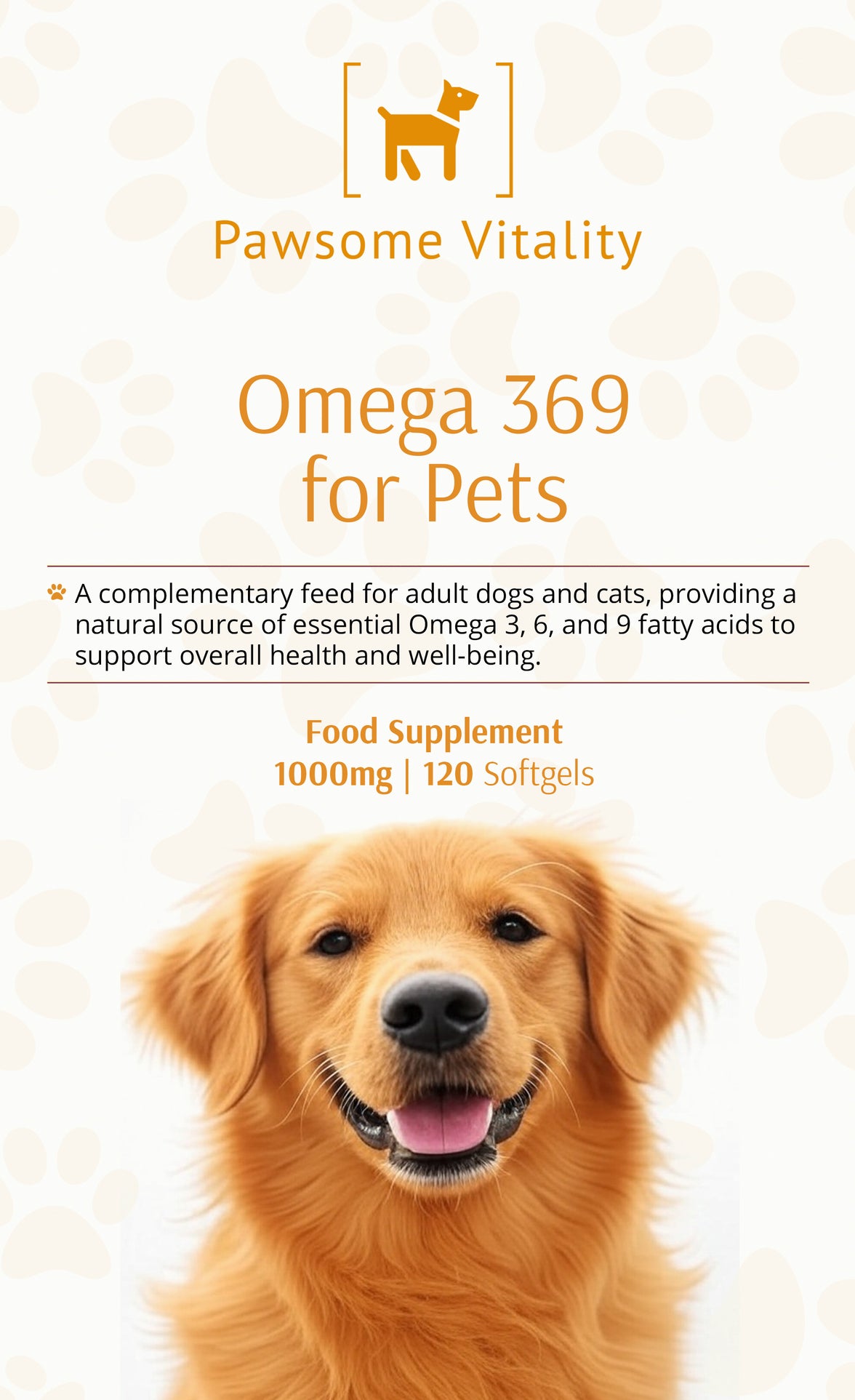 Pawsome Vitality Omega 3-6-9 for Pets – 120 Softgels (1000mg)