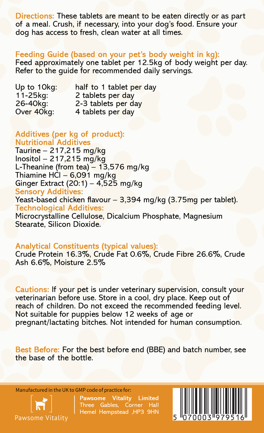Pawsome Vitality Pet Calming Complex – 120 Tablets (Chicken Flavour)