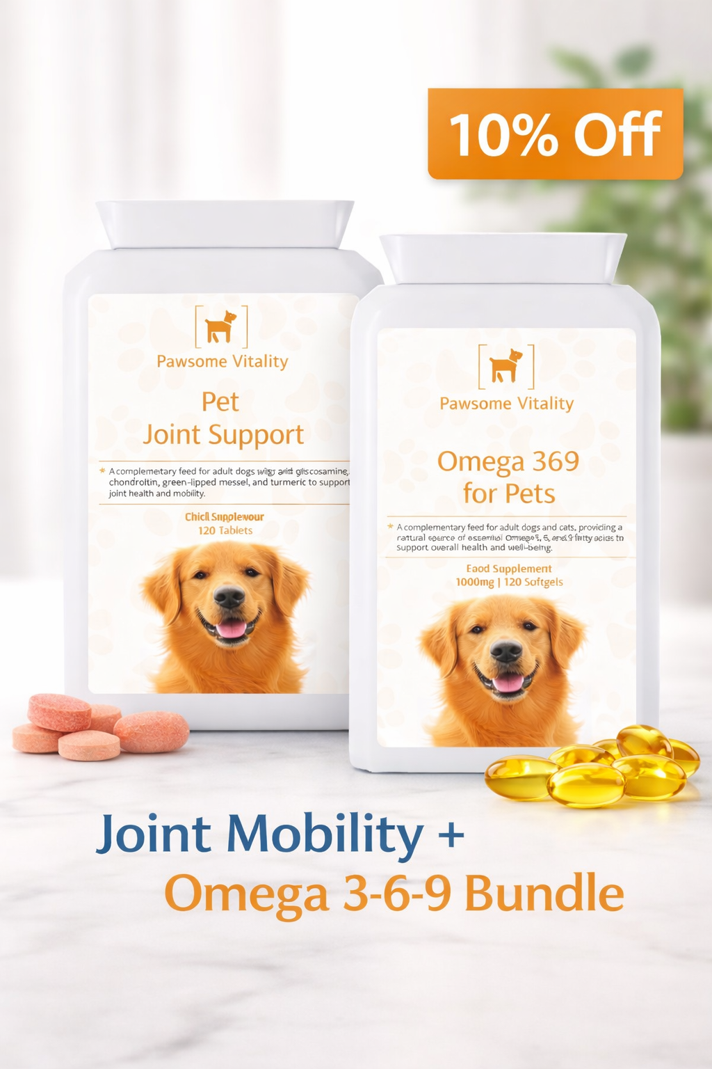 Pawsome Vitality Advanced Joint Support Bundle — Joint Support + Omega 3-6-9 | 120 Tablets + 120 Softgels (1000mg)